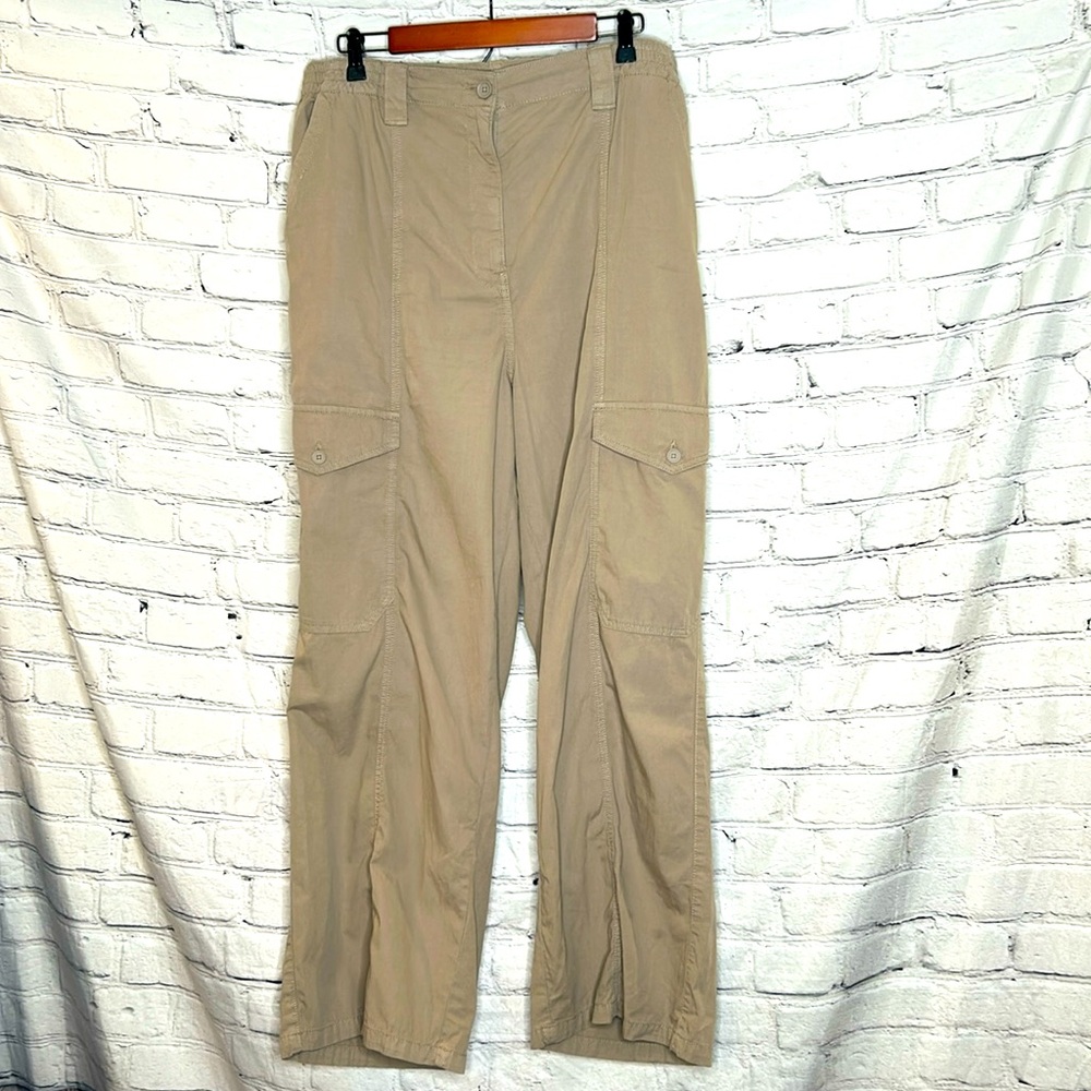 TopShop Khaki Elastic Waist Button Front Cargo Pocket Pants Size 16